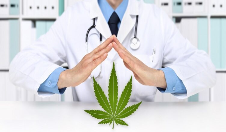 hands doctor with marijuana medical cannabis icon